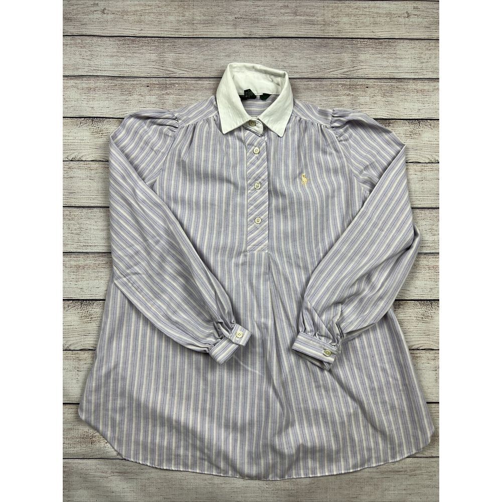 Hunt Club Vintage Women Purple Striped‎ Long Sleeve Button Blouse Size 7/8
